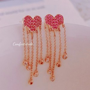 New Design Pink Sapphire Tassel 18k Gold Earring Gift for Girl