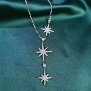 Sterling Silver 925 Star Necklace with CZ Stone for Girls