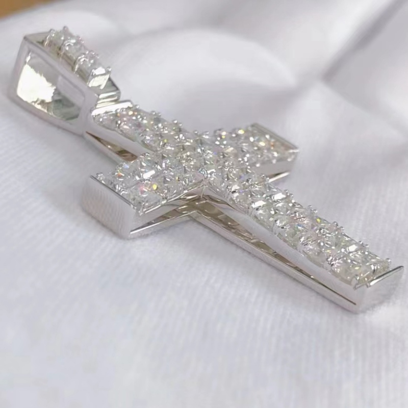 Custom Sterling Silver 925 with Moissanite Stone Cross Pendant
