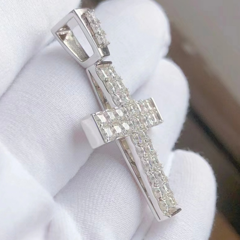Custom Sterling Silver 925 with Moissanite Stone Cross Pendant