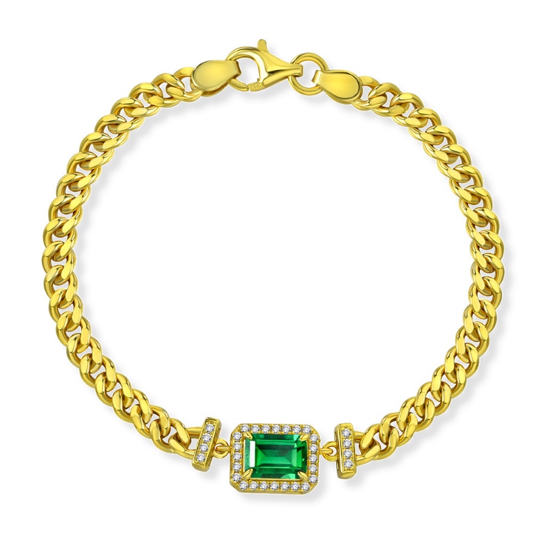 2022 new 1ct cultivated emerald 5*7 Cuban bracelet European and American retro jewelry